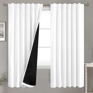 BGment Pure White 100% Blackout Curtains with Black Liner, Rod Pocket and Back Tab Double Layer Full Room Darkening Window Thermal Curtains for Bedroom, 2 Panels, Each 52 x 72 Inch
