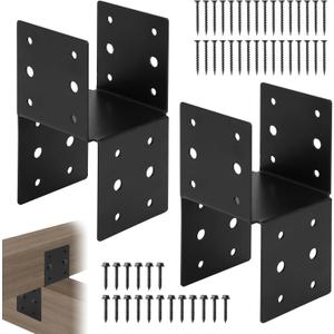 2PCS Black Caps Tie Bracket, Steel Post Anchor Connector, Mounting Joist Hanger Brackets for 4"x4" Wood Posts with Screws, for Deck