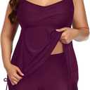 Aqua Eve Women Plus Size Tankini Swimsuit Two Piece Flowy Swimdress Bathing Suits with Shorts Purple, 18W