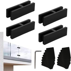 180 Degree Railing Glass to Glass Clamp, 4 PCS Black Stainless Steel 304 Double Sided Railing Clamp Holder with Rubber Gaskets for Balustrade Coastal Outdoor Pool Fence