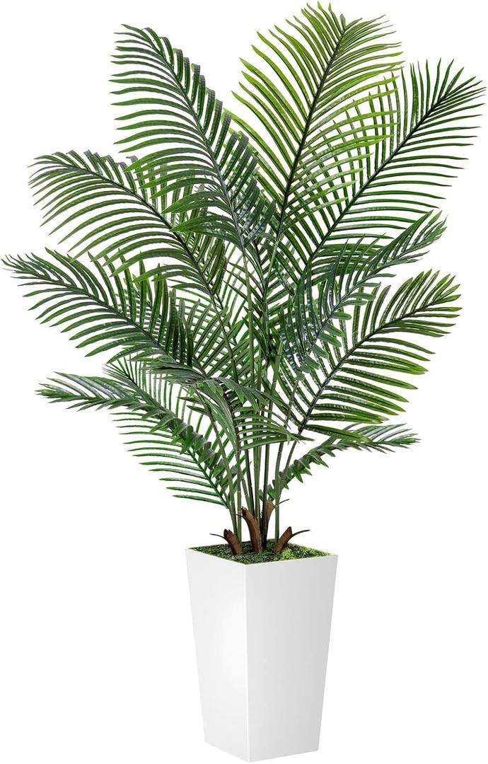 Palm Tree 5FT Artificial, 60in Tall Faux Palm Tree with 15.7 White Planter, Fake Potted Tree for Indoor & Outdoor Home Office Decor