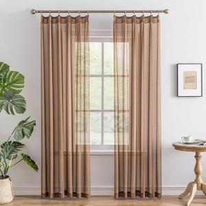 Pinch Pleat Mocha Sheer Curtains 90 Inch Length for Bedroom Soft Touch Light Filtering Lightweight Pleated Drapes with Adjustable Hooks for Living Room, Mocha Moose, 42" W x 90" L, 2 Panels