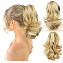Ponytail Extension, 12 Inch Pony Tails Hair Extensions, Hold Securely, Tangle-Free,Curly Wavy Natural Looking Synthetic Claw Clip Ponytail Extension for Daily Use,  Dark Blonde with Light Blonde Highlights
