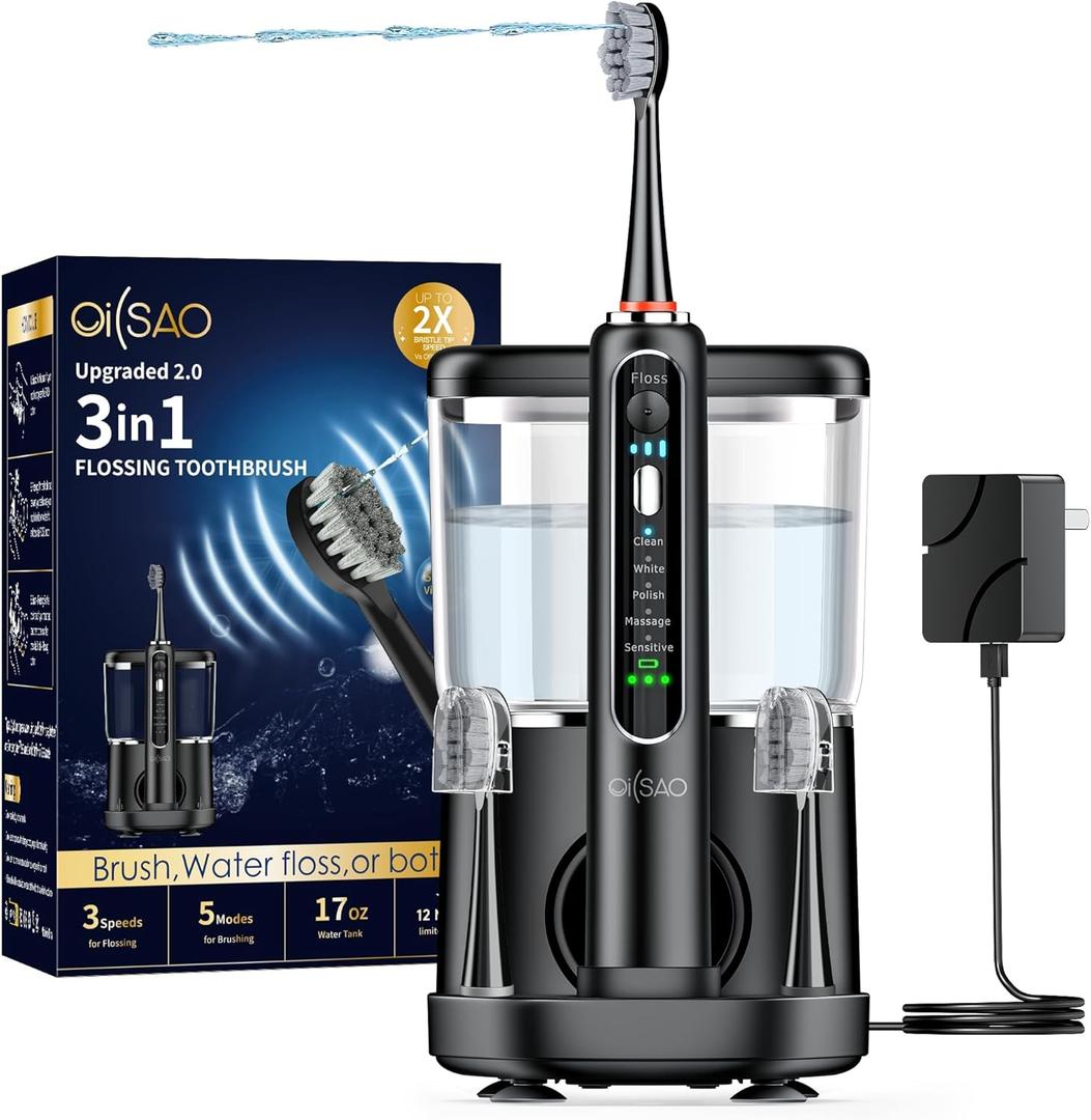 Electric Toothbrush with Water Flosser Combo,Sonic Flossing Toothbrush, Bl | 3-in-1,5 Brush Modes,500ML Tank,Gum Care,Braces Friendly ,Bridge Cleaning Sonic Toothbrush & Water Flosser Combo