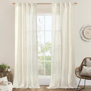 LAMIT 38 Inch Width Semi Sheer Linen Curtains 2 Panels, Cream Ivory Light Filtering Panels Back Tab and Rod Pocket Boho Neutral Drapes for Living Room/Bedroom/Farmhouse, 38 x 84 Inch (Natural)