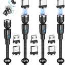 CJOY Magnetic Charging Cable Pack (4 x 10ft), 540 Rotation USB Nylon Braided Magnetic Phone Charger for Type C, Micro USB