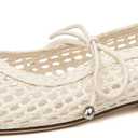 Women's Woven Ballet Flats Mesh Square Toe Mary Jane Flats Lace up Ballerina Slip on Casual Shoes, 5.5, White