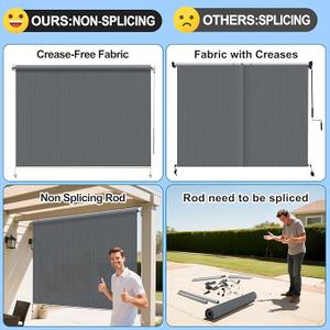 HENG FENG Outdoor Roller Shade 6'(W) x6'(H) Cordless Exterior Roller Shade Patio Shades Roll up Outdoor Blinds for Porch Gazebo,Dark Grey