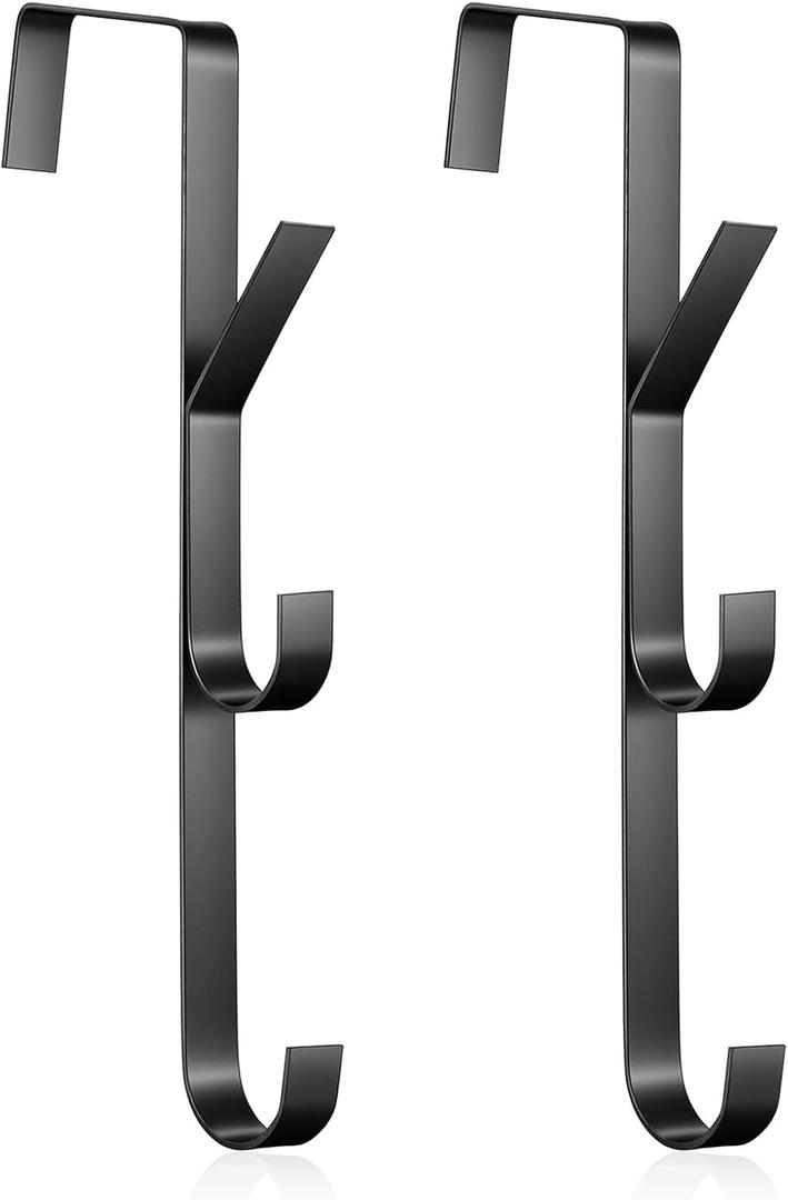 Thinp 2 Pcs X 3 Over Door Hook, Vertical Door Hanger Hook Space-Saving Purse Hanger for Doors Towels Coats Clothes Hats Bags Accessories - No Drilling, Black