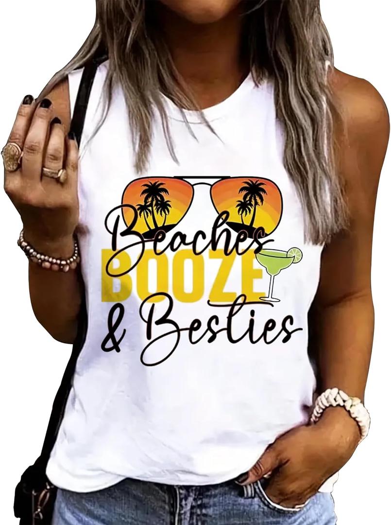 On Cruise Time Coconut Tree Tank Tops for Women Summer Vacation Sleeveless Shirts Casual Beach Praty Graphic Tees Vest (X-Large)