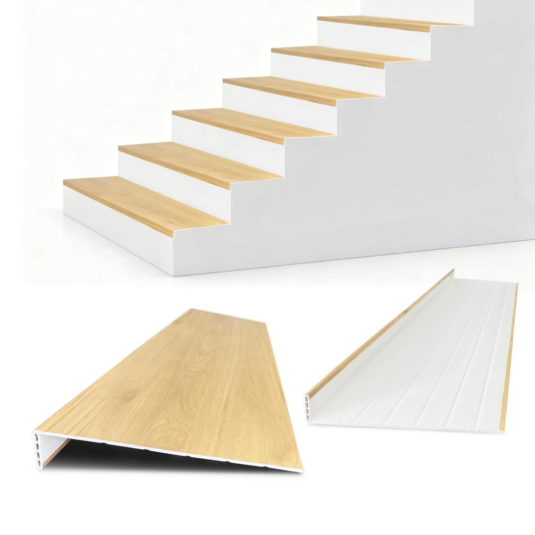 Non Slip Stair Treads,4Pcs 36in Stair Treads Cover for Stair Remodel,Oak | Wood Plastic Composite,Waterproof,Scratch and Scuff Resistant,with 2 inch Square Nose Profile Bullnose