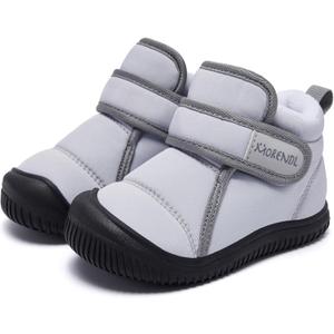 MORENDL Toddler Snow Boots Baby Booties Infant Winter Shoes First Walking Shoes (Grey Black)
