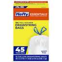 Hefty Essentials Drawstring 13 Gallon Kitchen Bags, 45 Count, Tall Unscented Bags for Kitchens, Home Offices, or Laundry Rooms, Easy to Tie, Lift, and Carry, White