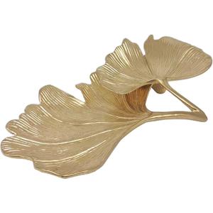 Metal Jewelry Dish, Small Leaf Shaped Ring Holder Jewelry Organizer, Trinket Dish Vanity Tray for Dresser Christmas Birthday Wedding Gifts (2-Tier Ginkgo(Large)-gold)