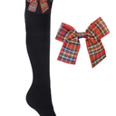 WiliW 2 Pairs Christmas Thigh High Stockings Plus Size, Red White Striped Over Knee High Socks for Women(Black Bow)