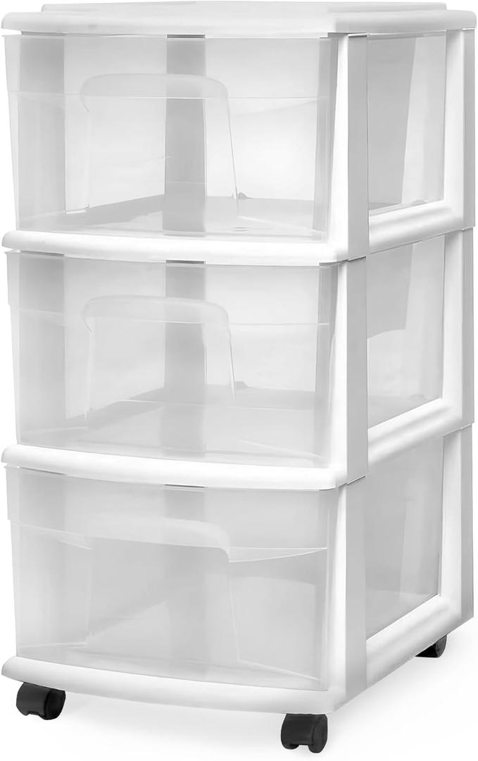 HOMZ Drawer Tower, 3-Tier Clear Plastic Storage Organizer Cart, White Frame - Heavy-Duty Organizing Drawers for Home, Bedroom, and Closet Organization (1 Pack) HOMZ Drawer Tower, 3-Tier Clear Plastic Storage Organizer Cart, White Frame - Heavy-Duty Organizing Drawers for Home, Bedroom, and Closet Organization (1 Pack)