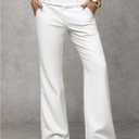 Womens Stretch Pants for Work Tummy Contro Dress Pants Slim Fit Leg Pull-On Slacks with Pockets (White, Large)