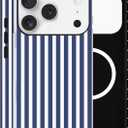 Magnetic Case for iPhone 17 Pro Max, Compatible with MagSafe, Aesthetic Striped Cute Design for Women, Hybrid 2-Layer Hard Shell Phone Cover, Deep Blue