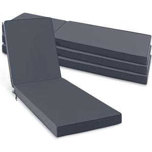 Chaise Lounge Cushions Outdoor Set of 4 - Waterproof and Fade Resistant Sun Lounger Replacement Cushions - Patio Lounger Pads with Removable Cover for Pool, Deck, 80 x 26 x 3 Inch, Dark Grey