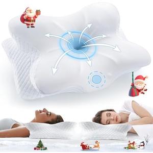 Cervical Neck Pillow for Pain Relief Sleeping, Neck Support Pillows for Sleeping with Cooling Pillowcase, Ergonomic Memory Foam Pillows, Contour Orthopedic Pillow for Side Back Stomach Sleeper (Frost White)