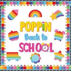 AgincBerry 82PCS POPPIN Back to School Classroom Bulletin Board Set, Pop Fidget Toy Cutouts and Pencil Trim Boarder, First Day of School for Kindergarten Preschool Classroom Chalkboard Wall Decoration