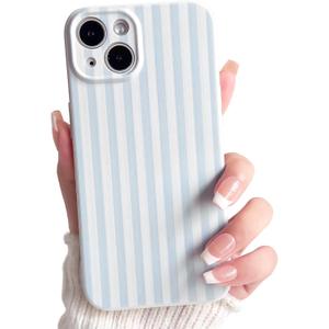Lovmooful Compatible for iPhone 15 Case Cute Color Striped with Aesthetics Design for Girls Women Soft TPU Shockproof More Protective Girly for iPhone 15 Case-Blue
