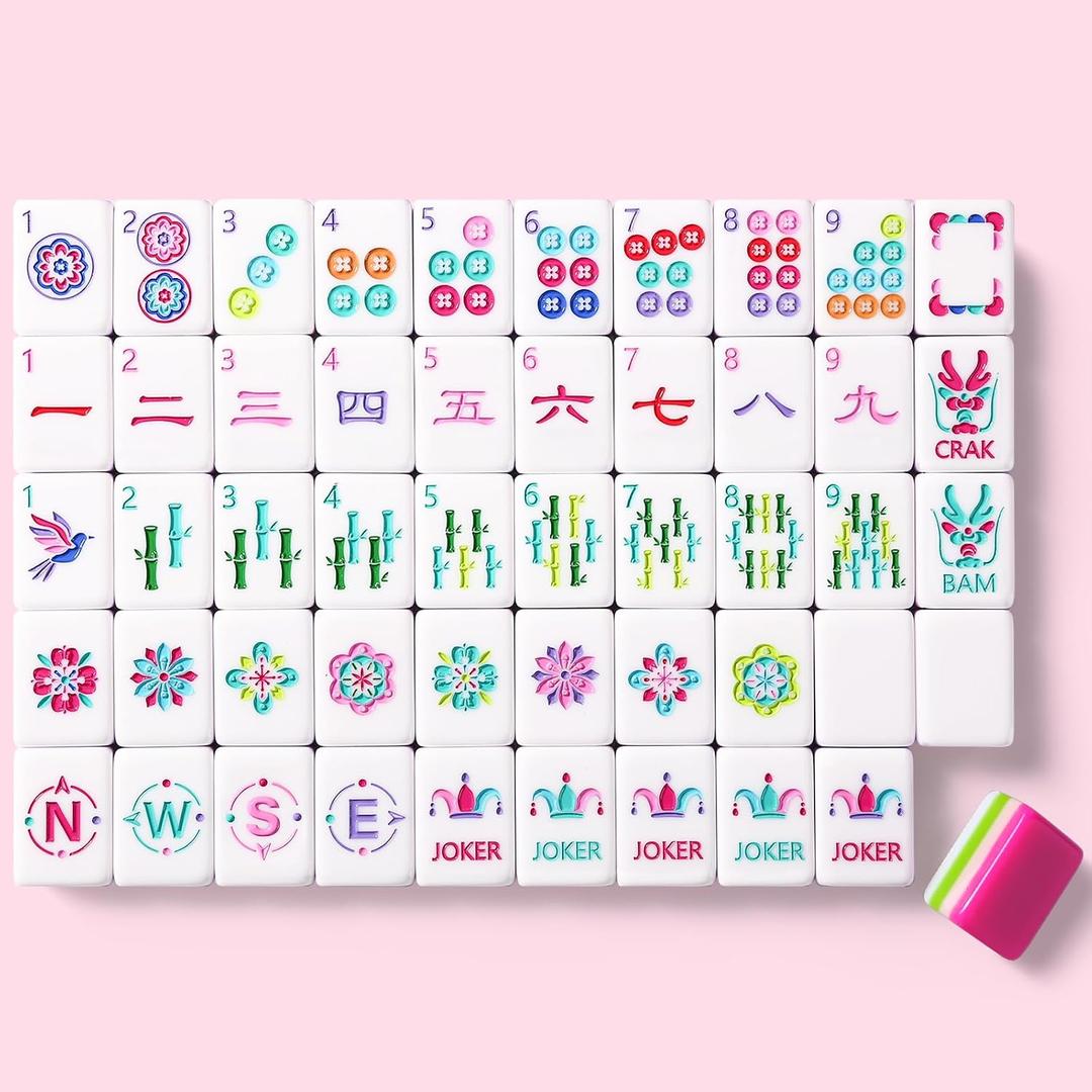 American Mahjong Set Complete, 160 Rose Pink 4 - Layer American Mahjong Tile Set with 4 Dice with Pouch, Gift-Ready Storage Box, Mahjong Tile Set American, Mahjong Tiles, Mahjong Sets, Mahjong