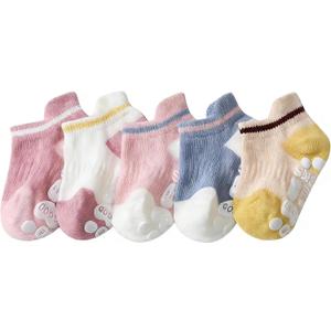 Toddler-Grip-Socks Non-Slip Cute-Cotton Low-Cut-Ankle-Socks for Baby Boys Girls Infant 5 Pairs