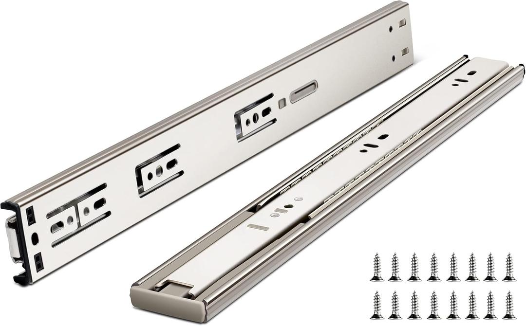 12 Inch Drawer Slides, Plusmart Soft Close Drawer Slide Glides Ball Bearing Full Extension Cabinet Slides, 3 Folds, 150LB, 6 Pairs (12'' Drawer Slides)