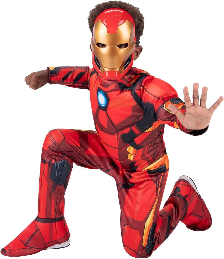Marvel Iron Man Official Youth Halloween Costume - Premium Quality Padded Jumpsuit with Plastic Mask (L) Red