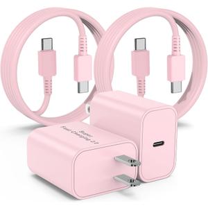 45W USB-C Charger for Samsung Charger Super Fast Charging, Type C Charging Block &10+10FT USBC Android Phone Cable Cord 2Pack for Galaxy S25 Ultra/S25 S24 S23 S22 S21 S20 S10 Ultra/Plus,Tab S9 White (Pink)