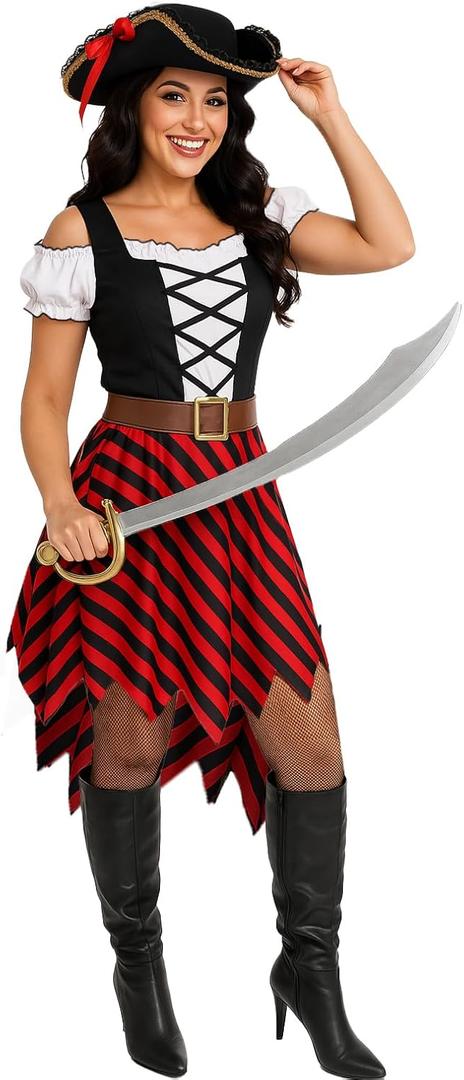 Morph Adult Pirate Costume for Women - Dress, Outfit, Female Wench, Halloween Costume (Medium)
