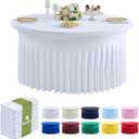 Outpain 8 Pack White Round Spandex Tablecloths for 60in/5FT Tables, 120Inch Stretchy Fitted Round Table Clothes,Wrinkle Free Table Cover with Skirt for Wedding Party Dining Banquet