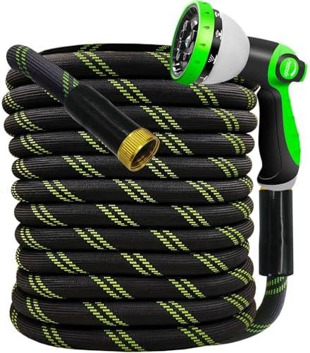 Junredy Garden Hose 25 FT, NON-EXPANDABLE Heavy-Duty Flexible & Lightweight Water Hose with 10-Function Nozzle, No-Kink Design, Leak-Proof Super Fabric, Solid Fittings for Lawn, Car, RV, Outdoor