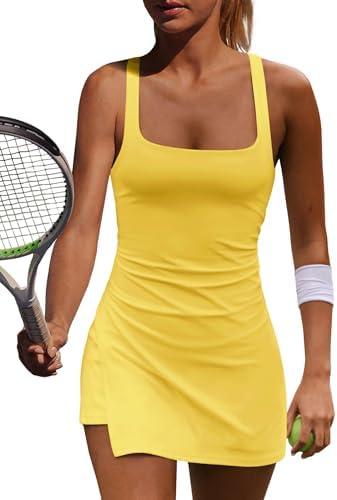 Yanekop Womens Tennis Dress with Built in Shorts Golf Dress Athletic Outfits Yoga Active Workout Dresses L