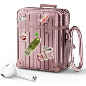 KOREDA Compatible with AirPods Case Cover, Funny Suitcase Design Case for Airpods 2nd Generation/1st Generation, Cute Fashion Protective Hard Case for Women Men with Keychain Pack of 2