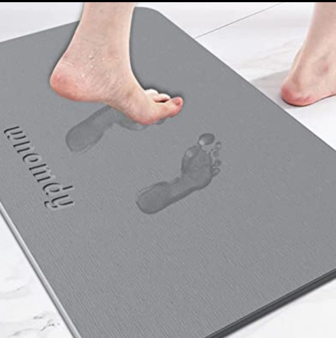 WNOMDY Bath Stone Mats Diatomaceous Earth Bath Mat Fast Water Drying Super Absorbent Diatomite Mat with Non-Slip for Bathroom Shower Floor,Kitchen Absorbent Pad,15.35x23.62inch,Light Grey,Hard 1-Pack