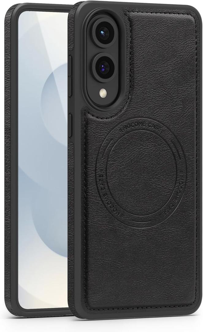 Shockproof Case Designed for Samsung Galaxy S25 Edge Premium PU Leather Magnetic Rugged Compatible with MagSafe Slim Phone Cover for Samsung S25 Edge (Black)