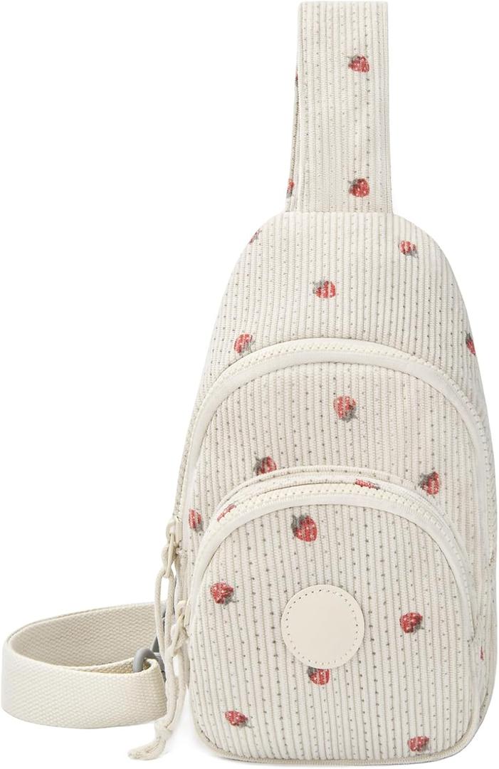 Corduroy Crossbody Sling Bag for Women, Cross Body Sling Chest Bag for Shopping (Strawberry)