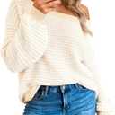 Zenlonr Womens Off The Shoulder Sweater 2025 Fall Winter Long Sleeve Striped Sweater Oversized Knitted Pullover Tops (Beige, XL)