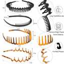 ULTIMUTE 8 PCS Fashion Effortless Plastic Headbands with Teeth Comb Black Skinny Headbands No Slip Hair Accessories Bands for Women Men Teen Girls, Amber&Bright Black