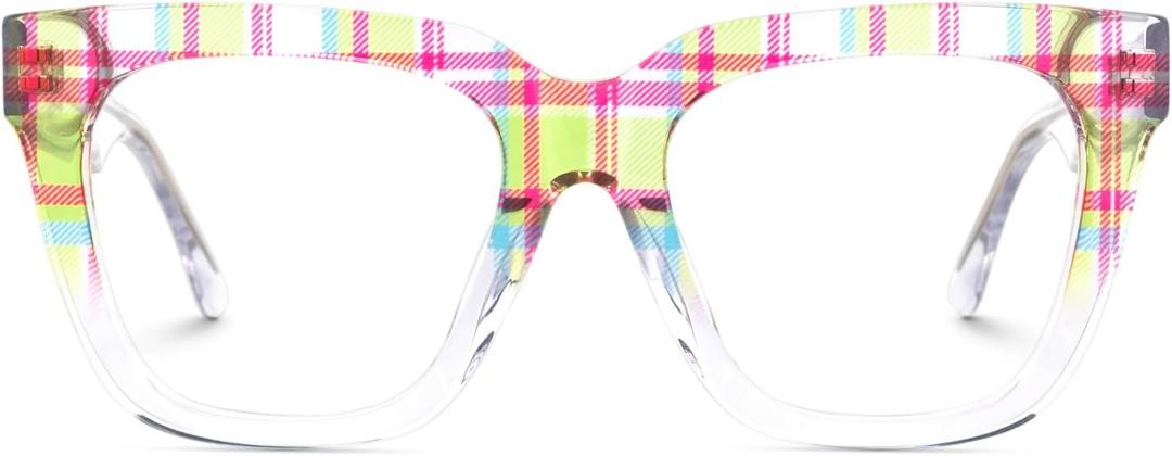 Zeelool Square Acetate Glasses Retro Eyewear for Women Blue Light Blocking Glasses Anti Eyestrain Glasses ZJGA784822 (Crystal)