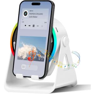 Wireless Induction Bluetooth Speaker, 4-in-1 with 360 Rotating Phone Holder and RGB Ambient Light, High-Definition Surround Sound (White)