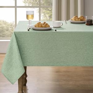 Decorelia Table Cloth for Rectangle Dining Table, Faux Linen Waterproof Texture Farmhouse Washable Rectangular Tablecloth Cover for Birthday, Party, Picnics, Wedding Decor(Sage Green, 52 x70 Inch)