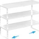Expandable Spice Rack Kitchen Cabinet Shelf Organizer, Stackable Storage Shelves Racks, Adjustable Counter Shelving for Cabinets, Countertop, Cupboard,Pantry and More(3Packs/White/Medium)