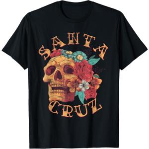 Vintage Santa Cruz California Tattoo CA Ink Skull T-Shirt (Small, Black)