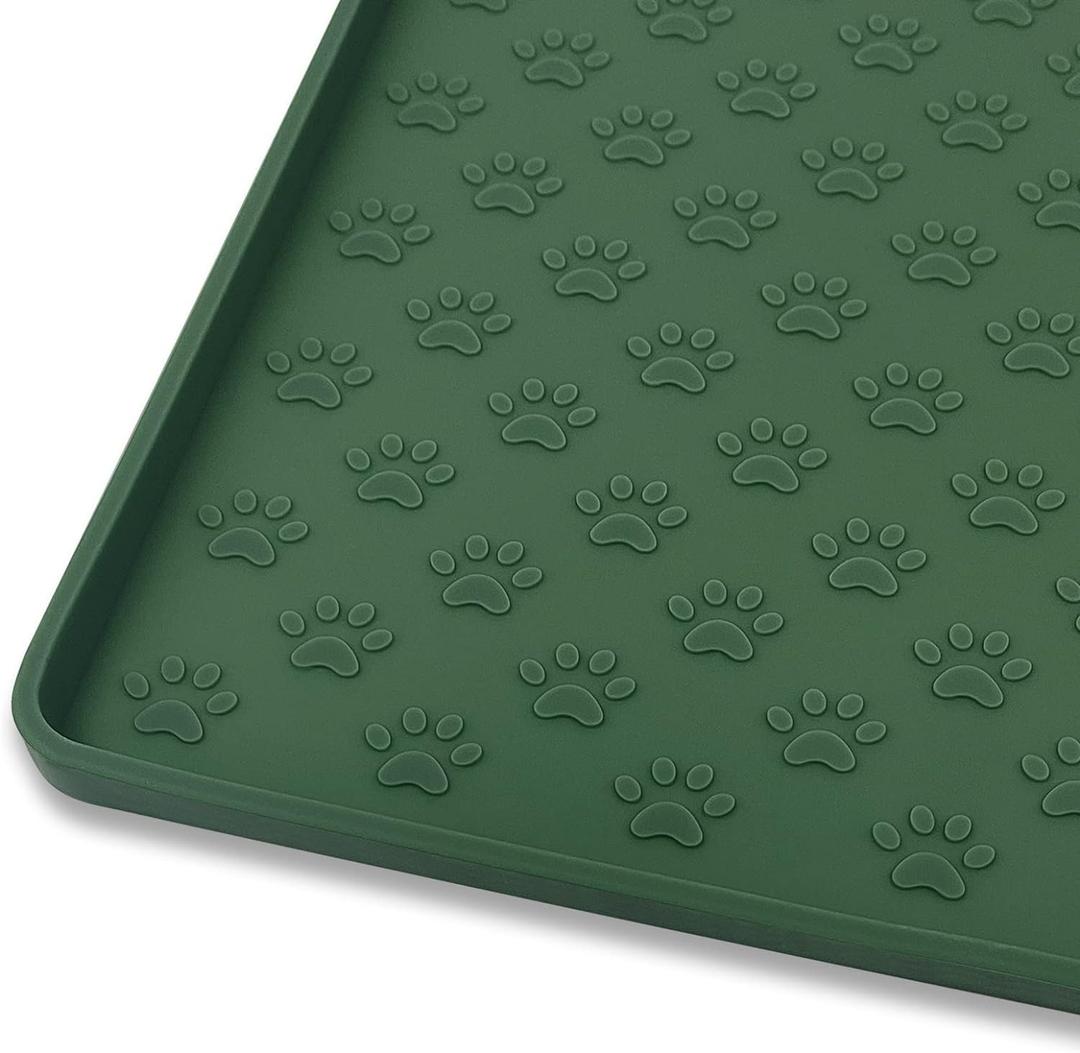 Pet Placemat for Dog and Cat, Waterproof Silicone Pet Feeding Bowl Mats for Food and Water, Small Medium Large Dogs Mat Prevent Residues from Spilling to Floor, Hunter Green, 31.5" 23.6"