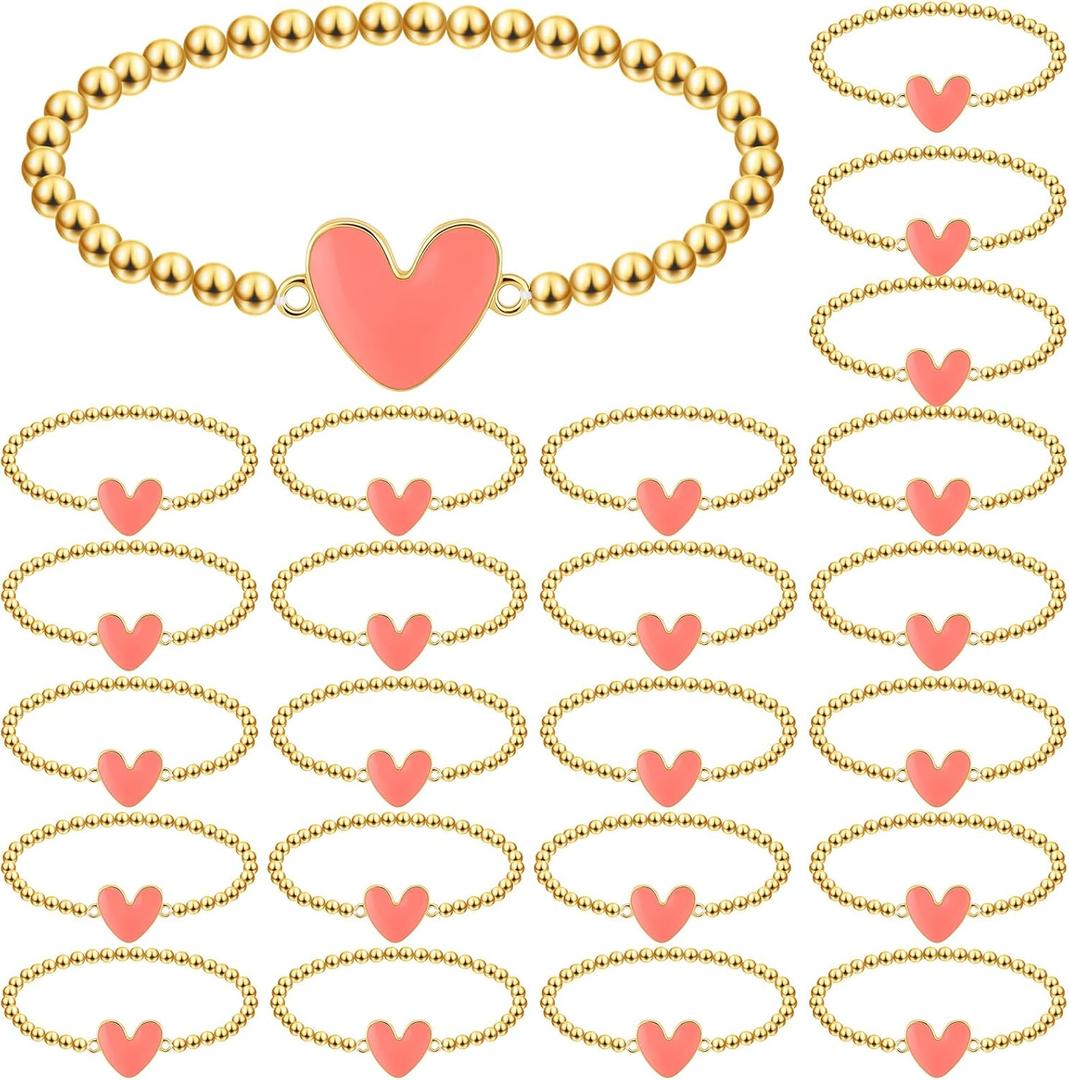 Landical 24 Pack Thanksgiving Friendsgiving Fall Pumpkins Bracelets Gifts Bulk Fall Party Favors Pumpkins Charms Gift for Women Ideas Party Favors Supplies (Pink)