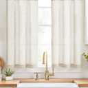jinchan Beige Linen Kitchen Curtains 45 Inch Tier Curtains Farmhouse Cafe Light Filtering Small Window Drapes Flax Country Rustic Rod Pocket Bathroom Laundry Room RV 2 Panels Crude