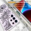 Compatible with Samsung Galaxy S23 Ultra Cases with Design, Cute Transparent Phone Case for Women Girls Girly with Heavy Duty Protective Bumper (Clear Black Henna Flower)